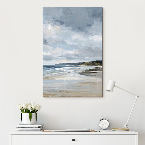 Canvas Schilderijen Canvas Schilderijen Strand met een waterpartij en heuvels (Artikelnummer: s49567)