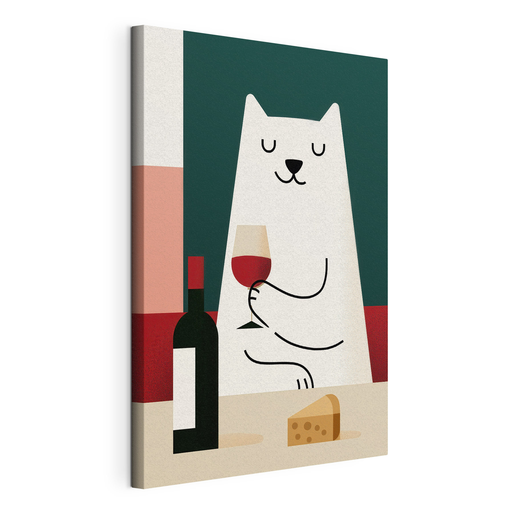 Kat met een glas wijn in haar poot Kat met een glas wijn in haar poot