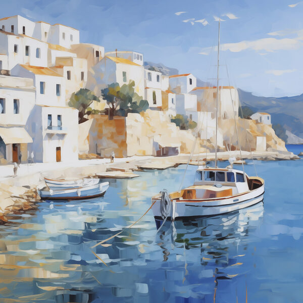Painting of a boat in the water