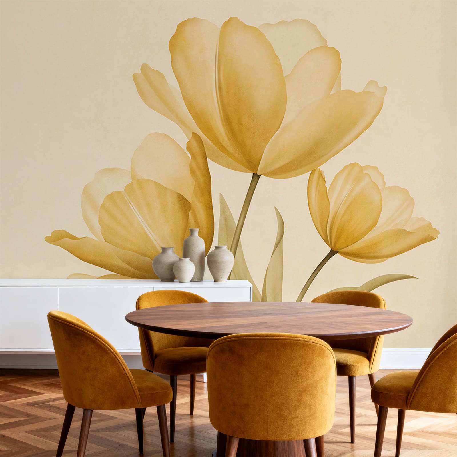Gele bloemen met groene bladeren