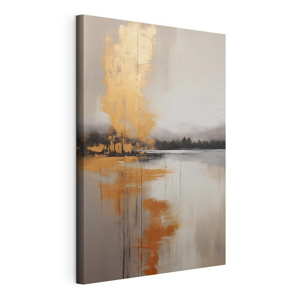 Canvas Schilderijen Canvas Schilderijen Schilderij van een meer met bomen en mist (Artikelnummer: s45575)