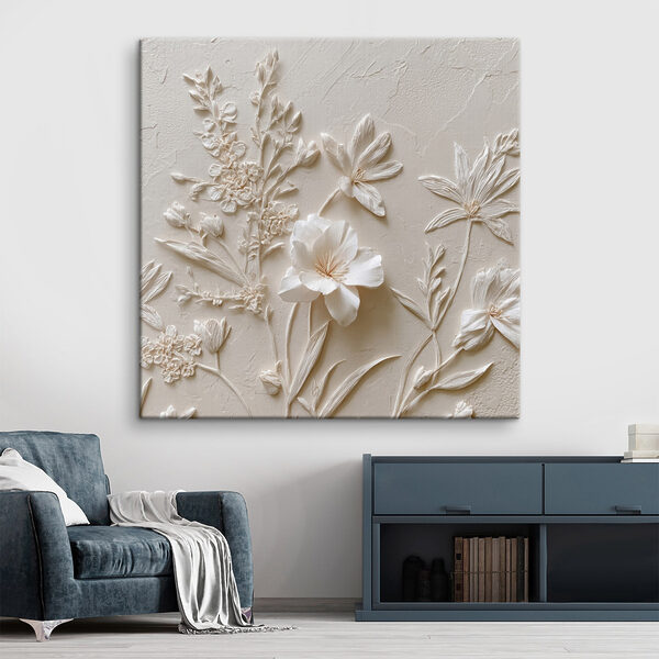 White flower embroidery on a white surface