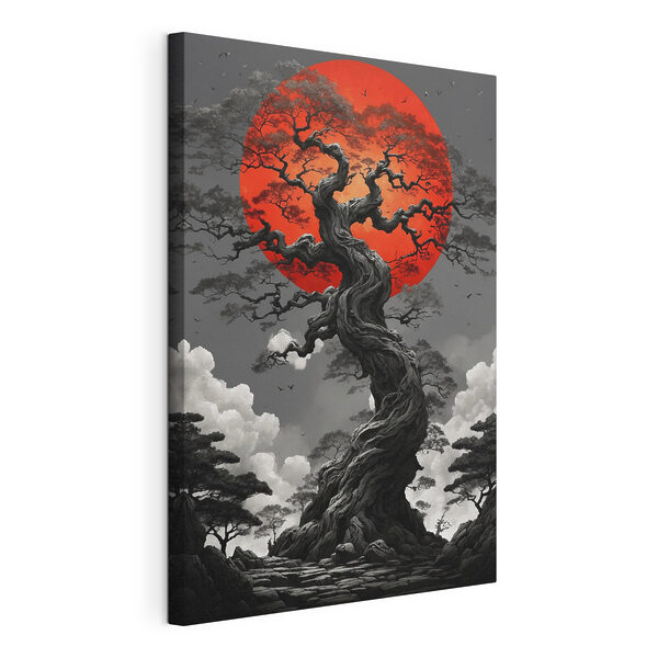 Canvas Schilderijen Boom met een rode zon erachter (Artikelnummer: s45485) Canvas Schilderijen Canvas Schilderijen Boom met een rode zon erachter (Artikelnummer: s45485)