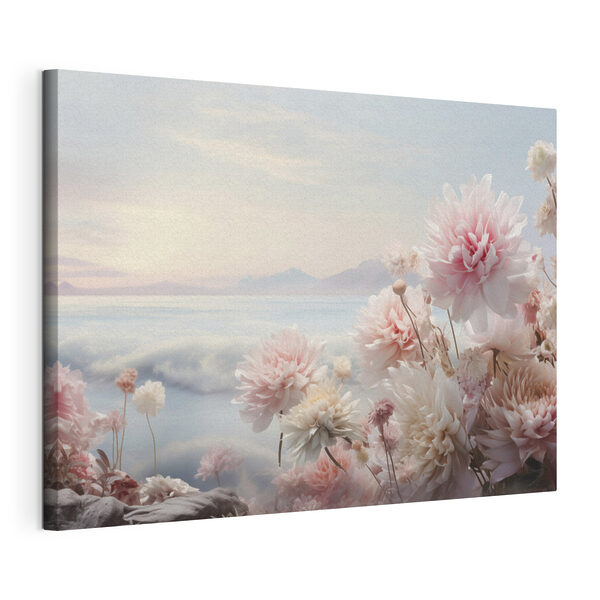 Een groep bloemen op een rotswand Canvas Schilderijen Een groep bloemen op een rotswand