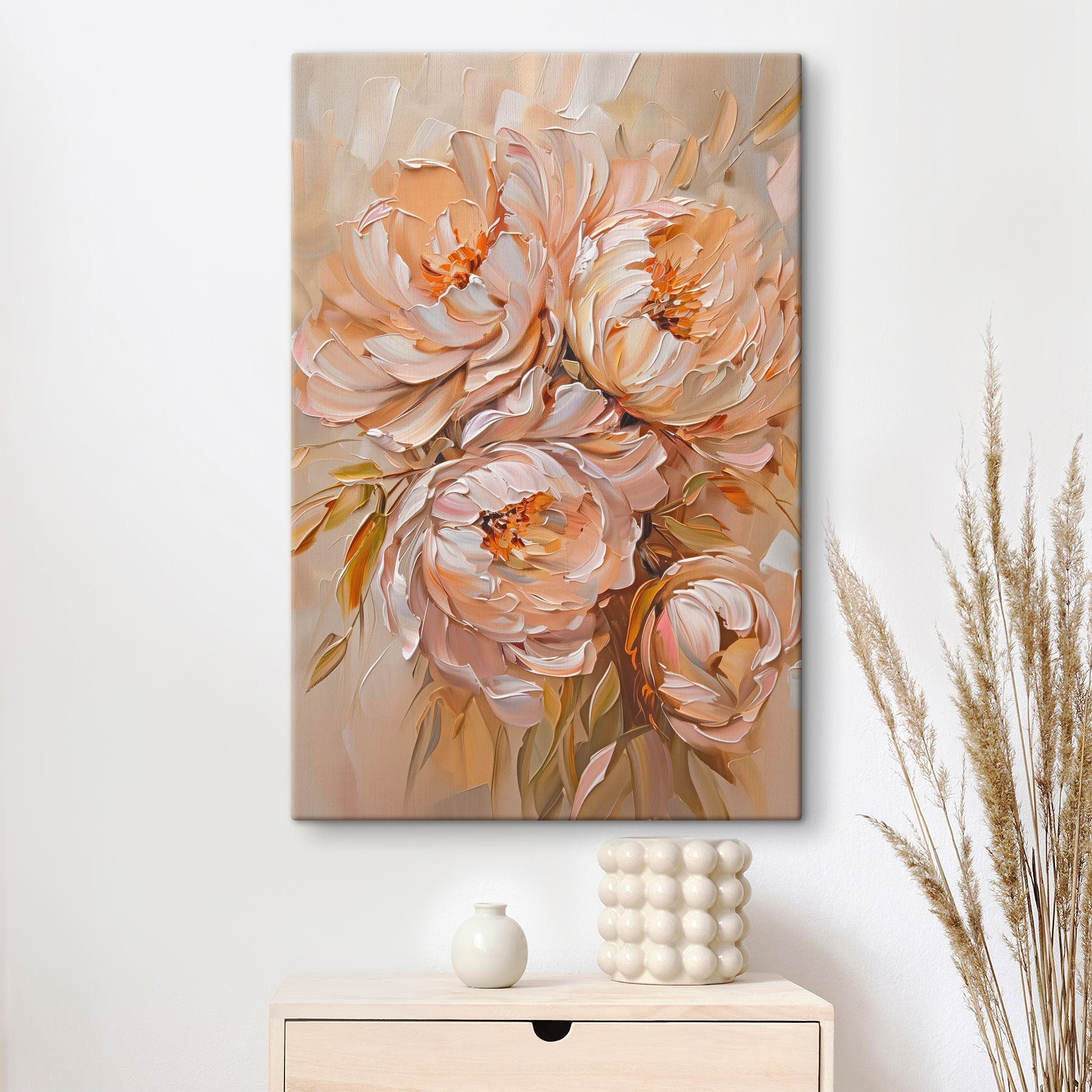 Painting of flowers on a white surface