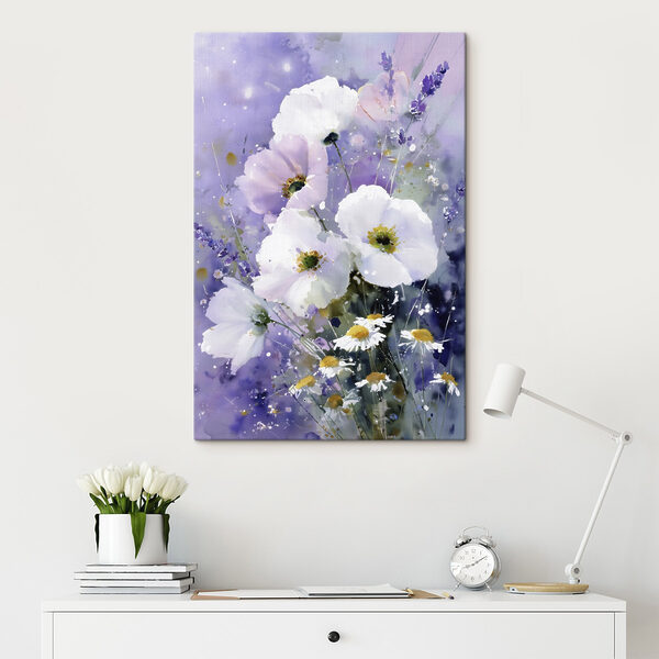 Canvas Schilderijen Canvas Schilderijen Schilderij van bloemen tegen een paarse achtergrond (Artikelnummer: s45719)