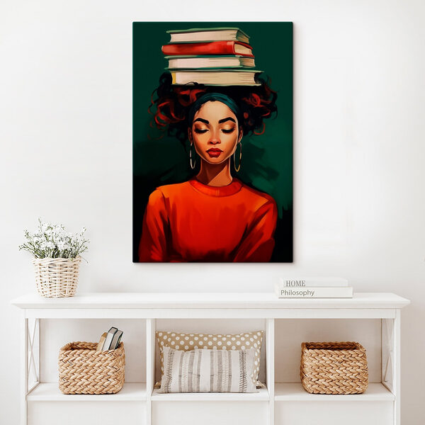 Canvas Schilderijen Canvas Schilderijen Vrouw met boeken op haar hoofd (Artikelnummer: s45952)