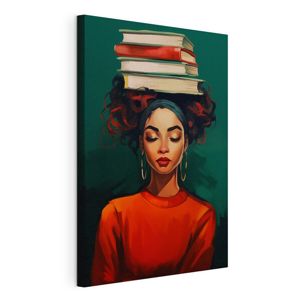 Canvas Schilderijen Canvas Schilderijen Vrouw met boeken op haar hoofd (Artikelnummer: s45952)