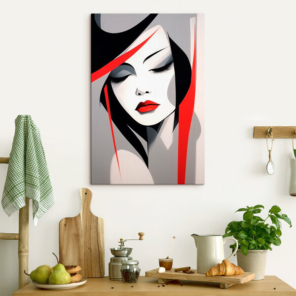 Canvas Schilderijen Canvas Schilderijen Vrouw met rode lippen en zwart haar (Artikelnummer: s45964)