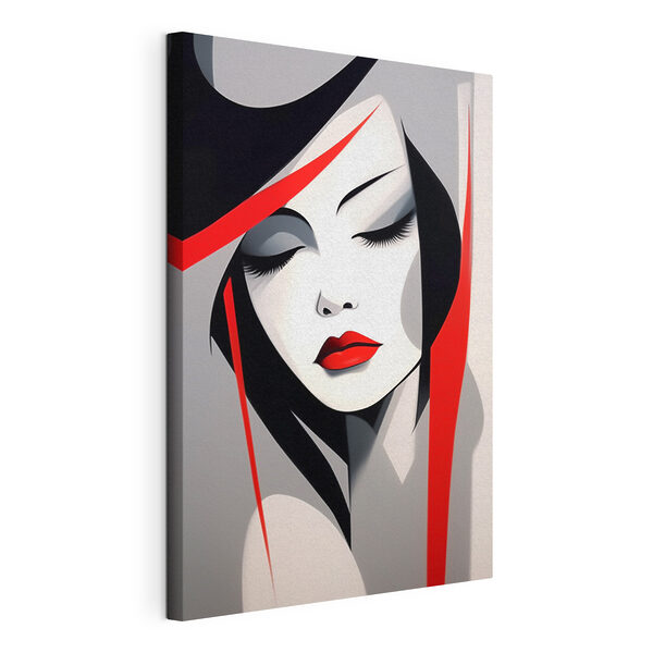 Canvas Schilderijen Canvas Schilderijen Vrouw met rode lippen en zwart haar (Artikelnummer: s45964)