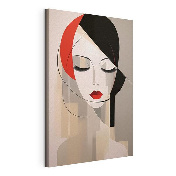 Canvas Schilderijen Canvas Schilderijen Het gezicht van een vrouw met rode lippen en zwart haar (Artikelnummer: s45965)
