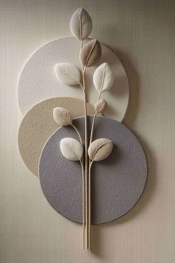 Group of round plates with a plant on it
