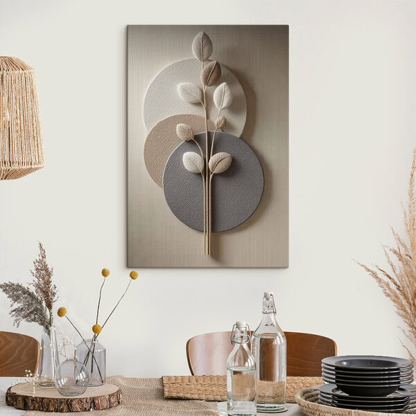 Group of round plates with a plant on it