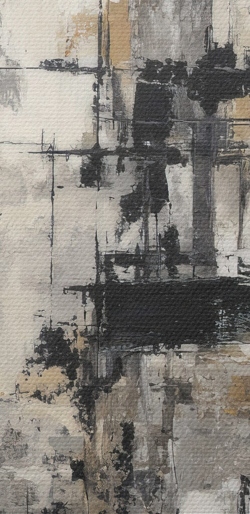 Painting of a white wall with black and white squares