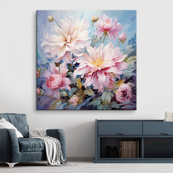 Canvas Schilderijen Canvas Schilderijen Schilderij van bloemen op een blauwe achtergrond (Artikelnummer: s45737)
