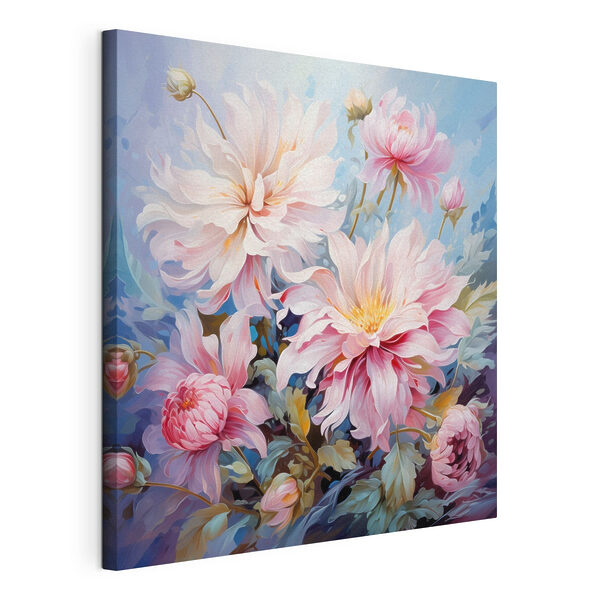 Canvas Schilderijen Schilderij van bloemen op een blauwe achtergrond (Artikelnummer: s45737) Canvas Schilderijen Canvas Schilderijen Schilderij van bloemen op een blauwe achtergrond (Artikelnummer: s45737)