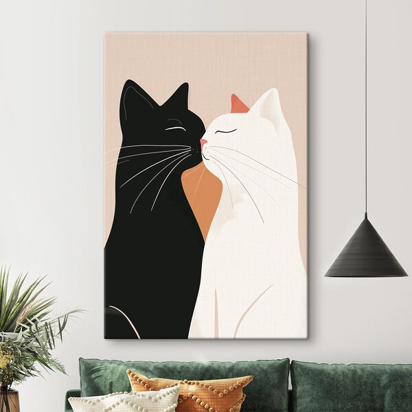 Canvas Schilderijen Canvas Schilderijen Zwart-witte katten die elkaar kussen (Artikelnummer: s46042)