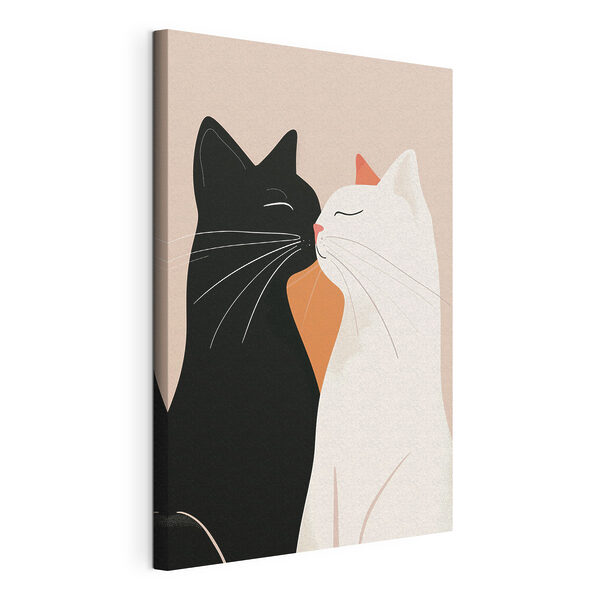 Canvas Schilderijen Canvas Schilderijen Zwart-witte katten die elkaar kussen (Artikelnummer: s46042)