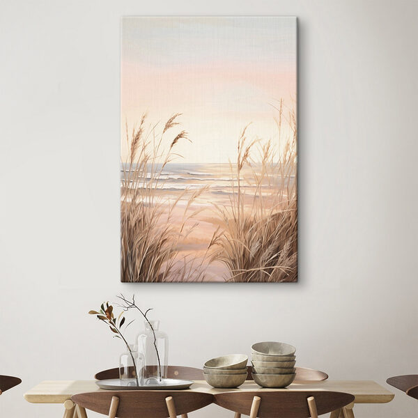 Canvas Schilderijen Strand met hoog gras en water