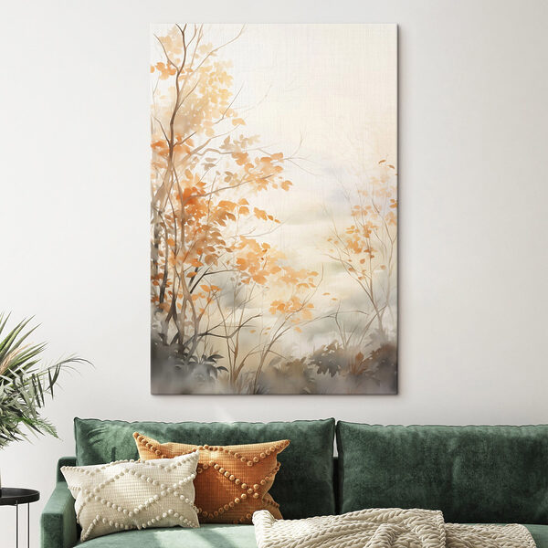 Canvas Schilderijen Schilderij van bomen met oranje bladeren