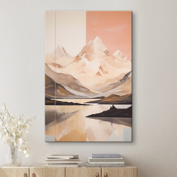 Canvas Schilderijen Schilderij van een bergketen en een meer