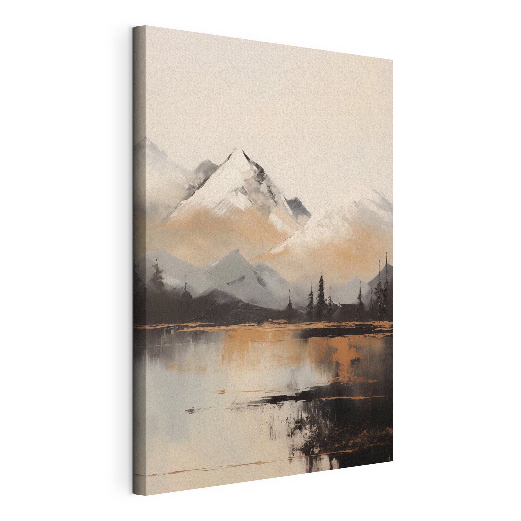 Painting of a mountain range and a lake