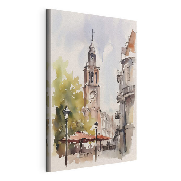 Canvas Schilderijen Aquarel van een gebouw met een klokkentoren (Artikelnummer: s46121) Canvas Schilderijen Canvas Schilderijen Aquarel van een gebouw met een klokkentoren (Artikelnummer: s46121)