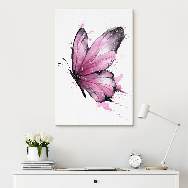 Canvas Schilderijen Roze vlinder met zwarte vleugels