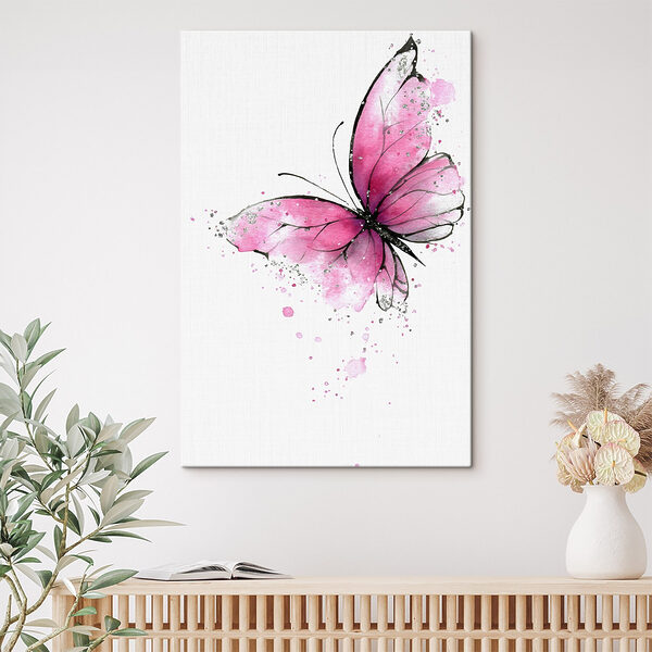 Canvas Schilderijen Een delicate roze vlinder op een doek