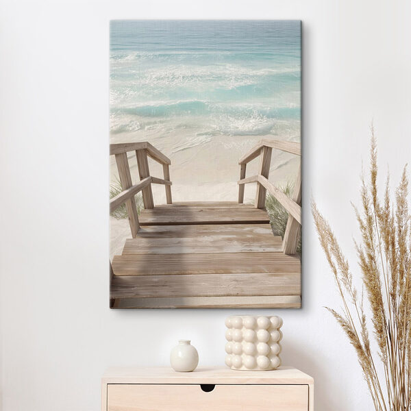 Wooden stairs leading to a beach