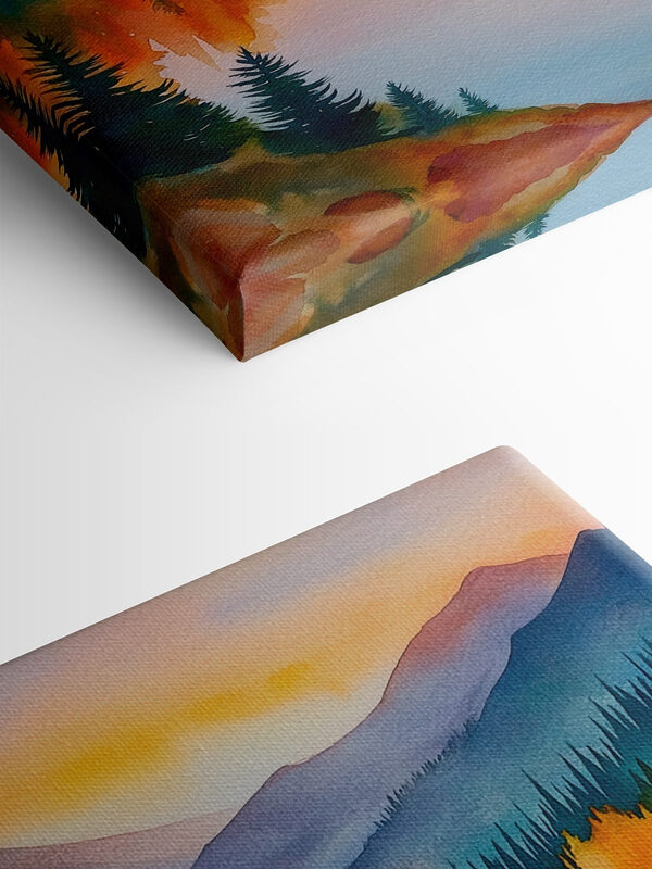 Watercolor painting of a lake surrounded by trees Watercolor painting of a lake surrounded by trees