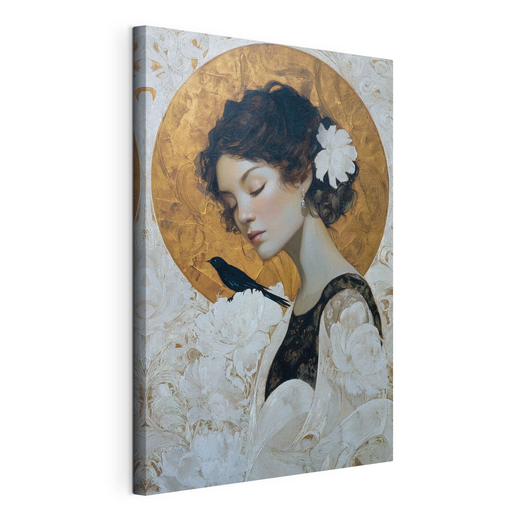 Painting of a woman with a bird on her shoulder Painting of a woman with a bird on her shoulder