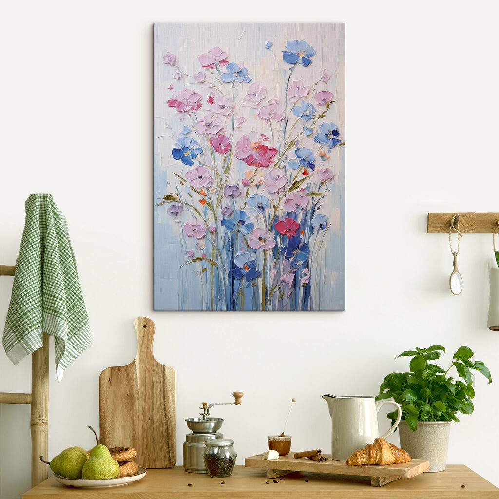 Painting of flowers on a white surface