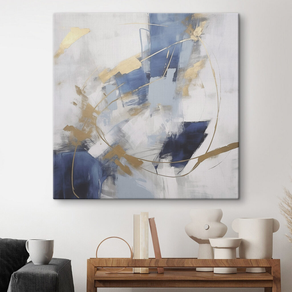 Schilderij van een blauw-witte muur Schilderij van een blauw-witte muur