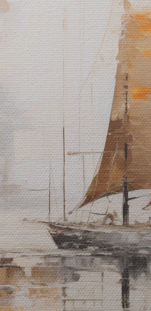 Schilderij van een zeilboot in het water