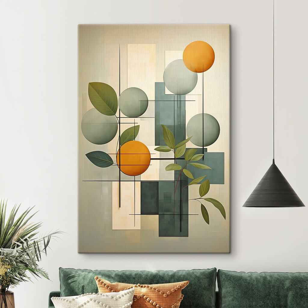 Kunstwerk met bladeren en cirkels Kunstwerk met bladeren en cirkels