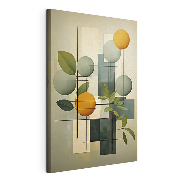 Canvas Schilderijen Kunstwerk met bladeren en cirkels (Artikelnummer: s46579) Canvas Schilderijen Canvas Schilderijen Kunstwerk met bladeren en cirkels (Artikelnummer: s46579)