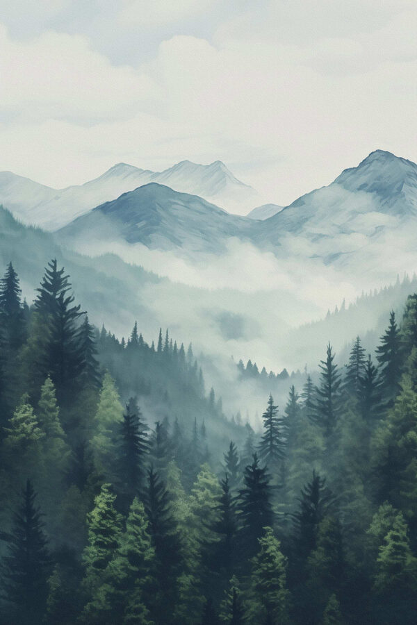 Landscape of mountains and trees