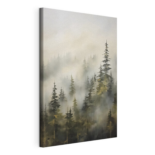 Canvas Schilderijen Mistig bos met bomen