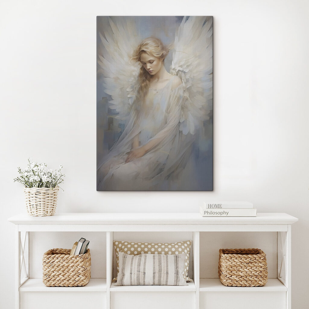 Woman in a white dress with wings