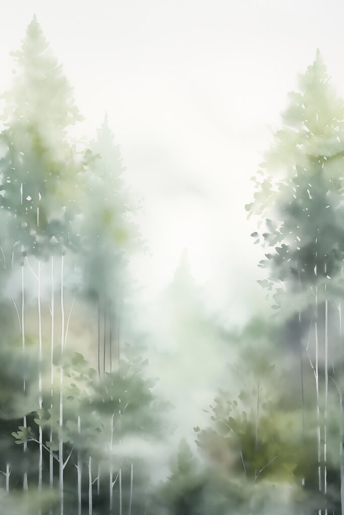 Painting of trees in the fog