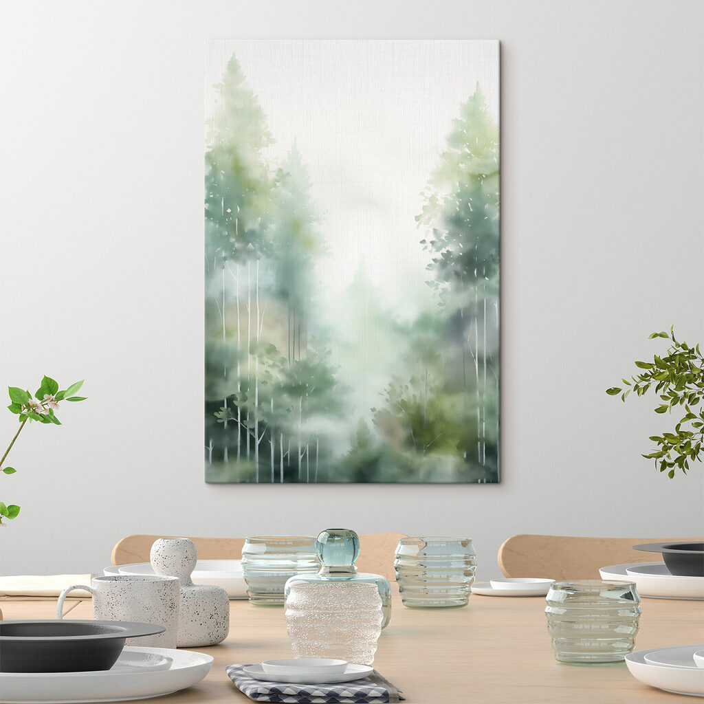 Painting of trees in the fog
