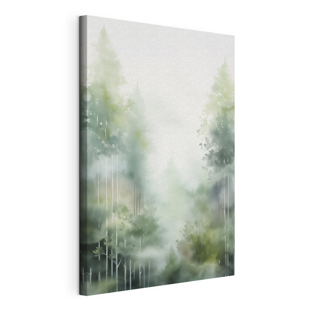 Painting of trees in the fog