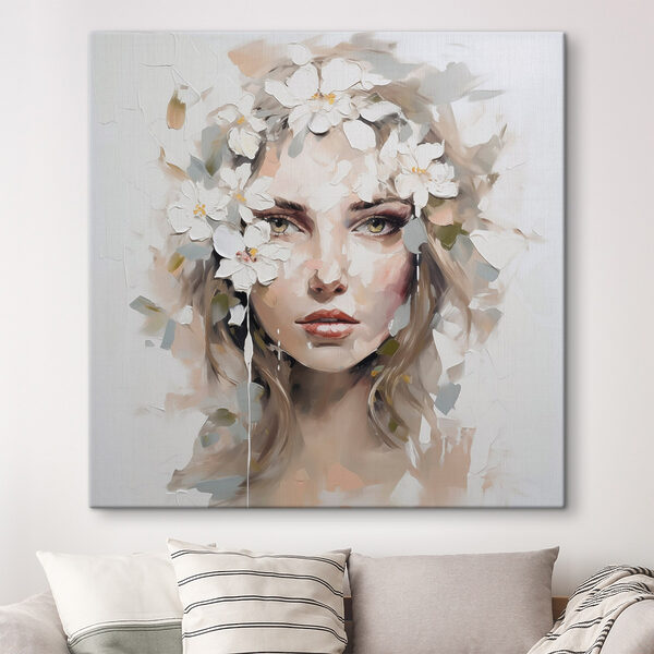 Canvas Schilderijen Canvas Schilderijen Schilderij van een vrouw met bloemen op haar hoofd (Artikelnummer: s46749)