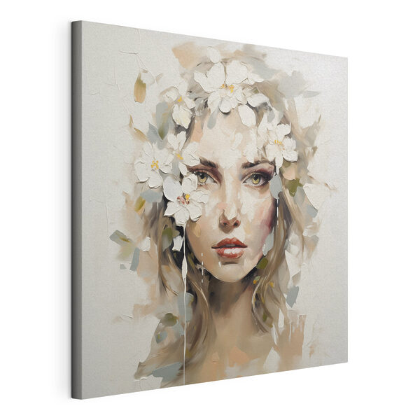 Canvas Schilderijen Schilderij van een vrouw met bloemen op haar hoofd (Artikelnummer: s46749) Canvas Schilderijen Canvas Schilderijen Schilderij van een vrouw met bloemen op haar hoofd (Artikelnummer: s46749)