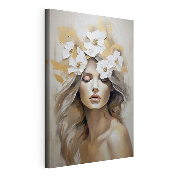 Canvas Schilderijen Canvas Schilderijen Schilderij van een vrouw met bloemen in haar haar (Artikelnummer: s46757)