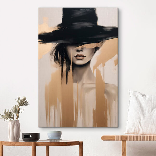 Canvas Schilderijen Canvas Schilderijen Schilderij van een vrouw met een zwarte hoed (Artikelnummer: s46802)