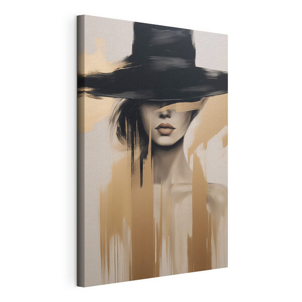 Schilderij van een vrouw met een zwarte hoed Canvas Schilderijen Schilderij van een vrouw met een zwarte hoed