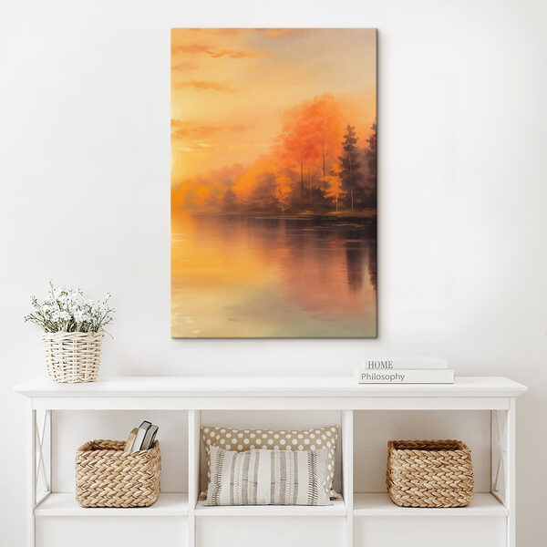 Canvas Schilderijen Aquarel van bomen en een meer