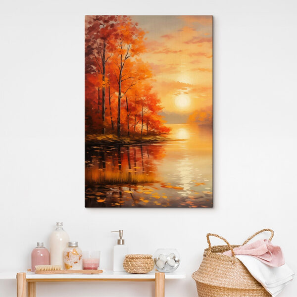 Canvas Schilderijen Canvas Schilderijen Schilderij van een meer met bomen en oranje bladeren (Artikelnummer: s46771)